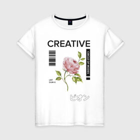 Женская футболка хлопок с принтом CREATIVE в Екатеринбурге, 100% хлопок | прямой крой, круглый вырез горловины, длина до линии бедер, слегка спущенное плечо | 2020 | абстракция | граффити | стиль | тренд | уличный стиль | урбан