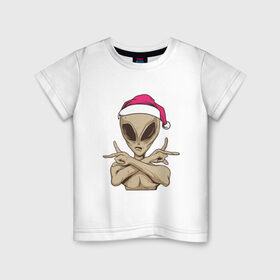 Детская футболка хлопок с принтом Alien Santa в Екатеринбурге, 100% хлопок | круглый вырез горловины, полуприлегающий силуэт, длина до линии бедер | 