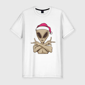 Мужская футболка хлопок Slim с принтом Alien Santa в Екатеринбурге, 92% хлопок, 8% лайкра | приталенный силуэт, круглый вырез ворота, длина до линии бедра, короткий рукав | 