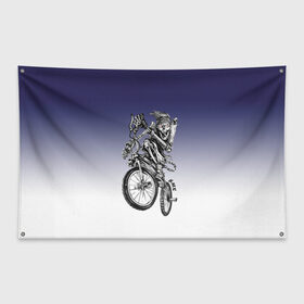 Флаг-баннер с принтом BMX в Екатеринбурге, 100% полиэстер | размер 67 х 109 см, плотность ткани — 95 г/м2; по краям флага есть четыре люверса для крепления | bike | bmx | bones | eyes | jaw | skeleton | skull | sport | велосипед | кости | пасть | скелет | спорт | череп