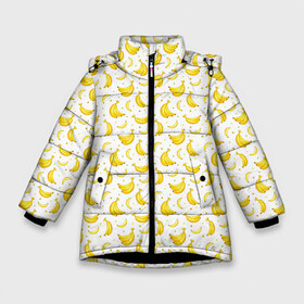 Зимняя куртка для девочек 3D с принтом Банановый рай в Екатеринбурге, ткань верха — 100% полиэстер; подклад — 100% полиэстер, утеплитель — 100% полиэстер. | длина ниже бедра, удлиненная спинка, воротник стойка и отстегивающийся капюшон. Есть боковые карманы с листочкой на кнопках, утяжки по низу изделия и внутренний карман на молнии. 

Предусмотрены светоотражающий принт на спинке, радужный светоотражающий элемент на пуллере молнии и на резинке для утяжки. | bananas | circle | fruit | pattern | бананы | кружок | узор | фрукт