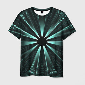 Мужская футболка 3D с принтом фантастический туннель в Екатеринбурге, 100% полиэфир | прямой крой, круглый вырез горловины, длина до линии бедер | градиент | дыра | иллюзия | корридор | лучи | сквозь | туннель | фантастика | фантастический туннель