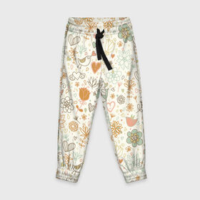 Детские брюки 3D с принтом весна в Екатеринбурге, 100% полиэстер | манжеты по низу, эластичный пояс регулируется шнурком, по бокам два кармана без застежек, внутренняя часть кармана из мелкой сетки | птички | сердечки | цветы