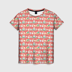 Женская футболка 3D с принтом Рождественские наклейки в Екатеринбурге, 100% полиэфир ( синтетическое хлопкоподобное полотно) | прямой крой, круглый вырез горловины, длина до линии бедер | 