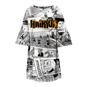 Детское платье 3D с принтом Haikyu в Екатеринбурге, 100% полиэстер | прямой силуэт, чуть расширенный к низу. Круглая горловина, на рукавах — воланы | Тематика изображения на принте: haikyu | аниме | волейбол | манга | спортивная | фурудатэ | харуити