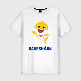 Мужская футболка хлопок Slim с принтом Baby Shark Рисунок на спине в Екатеринбурге, 92% хлопок, 8% лайкра | приталенный силуэт, круглый вырез ворота, длина до линии бедра, короткий рукав | Тематика изображения на принте: 