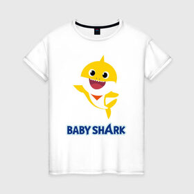 Женская футболка хлопок с принтом Baby Shark Рисунок на спине в Екатеринбурге, 100% хлопок | прямой крой, круглый вырез горловины, длина до линии бедер, слегка спущенное плечо | 