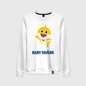 Женский свитшот хлопок с принтом Baby Shark Рисунок на спине в Екатеринбурге, 100% хлопок | прямой крой, круглый вырез, на манжетах и по низу широкая трикотажная резинка  | 