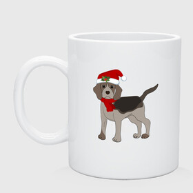 Кружка керамическая с принтом Новогодний Бигль в Екатеринбурге, керамика | объем — 330 мл, диаметр — 80 мм. Принт наносится на бока кружки, можно сделать два разных изображения | 2021 | бигль | зима | зимняя собака | милый | нарядная собака | новогодний щенок | новый год | подарок | собака | собака в шапке | шарф | щенок | щенок с шарфом