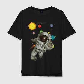 Мужская футболка хлопок Oversize с принтом Астронавт в Екатеринбурге, 100% хлопок | свободный крой, круглый ворот, “спинка” длиннее передней части | sun | астронавт | галактика | космос | планеты