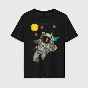 Женская футболка хлопок Oversize с принтом Астронавт в Екатеринбурге, 100% хлопок | свободный крой, круглый ворот, спущенный рукав, длина до линии бедер
 | sun | астронавт | галактика | космос | планеты