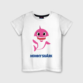 Детская футболка хлопок с принтом Baby Shark Mommy в Екатеринбурге, 100% хлопок | круглый вырез горловины, полуприлегающий силуэт, длина до линии бедер | Тематика изображения на принте: 