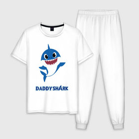 Мужская пижама хлопок с принтом Baby Shark Daddy в Екатеринбурге, 100% хлопок | брюки и футболка прямого кроя, без карманов, на брюках мягкая резинка на поясе и по низу штанин
 | Тематика изображения на принте: 