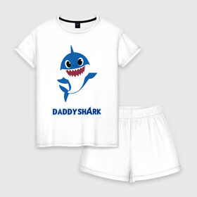 Женская пижама с шортиками хлопок с принтом Baby Shark Daddy в Екатеринбурге, 100% хлопок | футболка прямого кроя, шорты свободные с широкой мягкой резинкой | 