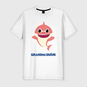 Мужская футболка хлопок Slim с принтом Baby Shark Grandma в Екатеринбурге, 92% хлопок, 8% лайкра | приталенный силуэт, круглый вырез ворота, длина до линии бедра, короткий рукав | Тематика изображения на принте: 
