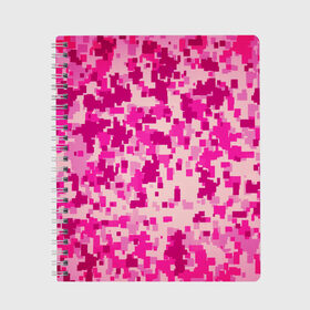 Тетрадь с принтом Розовый камуфляж в Екатеринбурге, 100% бумага | 48 листов, плотность листов — 60 г/м2, плотность картонной обложки — 250 г/м2. Листы скреплены сбоку удобной пружинной спиралью. Уголки страниц и обложки скругленные. Цвет линий — светло-серый
 | камуфляж | милитари | пиксель | пиксельный | розовый | узор