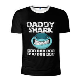 Мужская футболка 3D спортивная с принтом Daddy shark в Екатеринбурге, 100% полиэстер с улучшенными характеристиками | приталенный силуэт, круглая горловина, широкие плечи, сужается к линии бедра | baby shark | daddy shark | family shark | grandma shark | grandpa shark | mommy shark | бабушка акула | дедушка акула | мама акула | отец акула | ребенок акула | семья акул