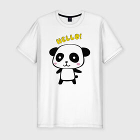 Мужская футболка хлопок Slim с принтом Милая пандочка в Екатеринбурге, 92% хлопок, 8% лайкра | приталенный силуэт, круглый вырез ворота, длина до линии бедра, короткий рукав | Тематика изображения на принте: маленькая панда | маленькая пандочка | милашка | милая панда | милая пандочка | панда | панда hello | панда милашка | пандочка | пандочка hello | пандочка милашка