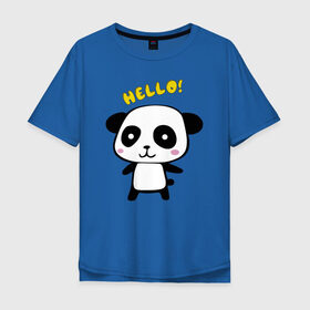Мужская футболка хлопок Oversize с принтом Милая пандочка в Екатеринбурге, 100% хлопок | свободный крой, круглый ворот, “спинка” длиннее передней части | Тематика изображения на принте: маленькая панда | маленькая пандочка | милашка | милая панда | милая пандочка | панда | панда hello | панда милашка | пандочка | пандочка hello | пандочка милашка