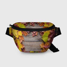 Поясная сумка 3D с принтом Осенний Забор в Екатеринбурге, 100% полиэстер | плотная ткань, ремень с регулируемой длиной, внутри несколько карманов для мелочей, основное отделение и карман с обратной стороны сумки застегиваются на молнию | 