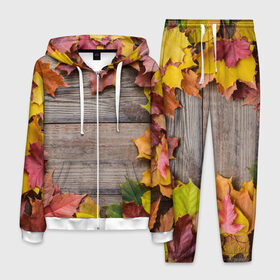 Мужской костюм 3D с принтом Осенний Забор в Екатеринбурге, 100% полиэстер | Манжеты и пояс оформлены тканевой резинкой, двухслойный капюшон со шнурком для регулировки, карманы спереди | 