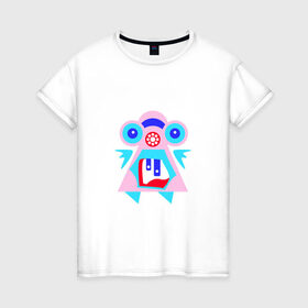 Женская футболка хлопок с принтом Ангельский монстрик вар2 в Екатеринбурге, 100% хлопок | прямой крой, круглый вырез горловины, длина до линии бедер, слегка спущенное плечо | abstract | angel | character | geometric | monster