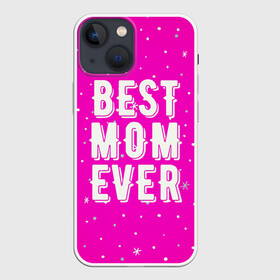 Чехол для iPhone 13 mini с принтом Лучшая мама в Екатеринбурге,  |  | best | ever | mom | звезды | лучшая | мама | розовый | снежинки | фуксия | ярко