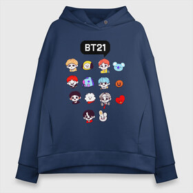 Женское худи Oversize хлопок с принтом BTS BT21 в Екатеринбурге, френч-терри — 70% хлопок, 30% полиэстер. Мягкий теплый начес внутри —100% хлопок | боковые карманы, эластичные манжеты и нижняя кромка, капюшон на магнитной кнопке | bangtan sonyeondan | bts | bts love. | kpop | битиэс | бтс | кпоп | фанфик бтс | чон чонгук