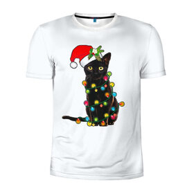 Мужская футболка 3D спортивная с принтом Новогодний кот в Екатеринбурге, 100% полиэстер с улучшенными характеристиками | приталенный силуэт, круглая горловина, широкие плечи, сужается к линии бедра | 2021 | белка | гирлянда | год быка | дед мороз | елка | енот | кот | котик | лиса | маска | неон | новогодний кот | новогодняя | новый год | олень | праздник | радуга | рождество | с новым годом | санта
