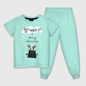 Детская пижама хлопок с принтом Рождественский кот в Екатеринбурге, 100% хлопок |  брюки и футболка прямого кроя, без карманов, на брюках мягкая резинка на поясе и по низу штанин
 | 