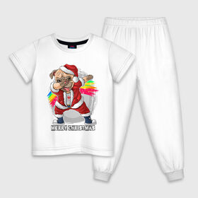 Детская пижама хлопок с принтом Новогодний мопс в Екатеринбурге, 100% хлопок |  брюки и футболка прямого кроя, без карманов, на брюках мягкая резинка на поясе и по низу штанин
 | Тематика изображения на принте: 
