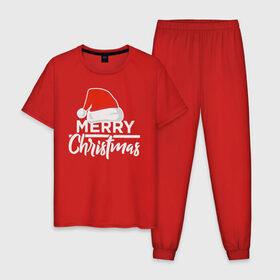 Мужская пижама хлопок с принтом Merry Christmas в Екатеринбурге, 100% хлопок | брюки и футболка прямого кроя, без карманов, на брюках мягкая резинка на поясе и по низу штанин
 | 
