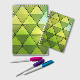 Блокнот с принтом Зелёные треугольники в Екатеринбурге, 100% бумага | 48 листов, плотность листов — 60 г/м2, плотность картонной обложки — 250 г/м2. Листы скреплены удобной пружинной спиралью. Цвет линий — светло-серый
 | геометрия | зелёный | текстура | треугольники | фигуры