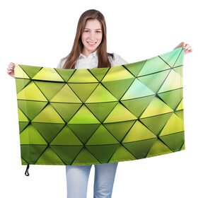 Флаг 3D с принтом Зелёные треугольники в Екатеринбурге, 100% полиэстер | плотность ткани — 95 г/м2, размер — 67 х 109 см. Принт наносится с одной стороны | геометрия | зелёный | текстура | треугольники | фигуры