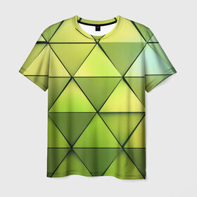 Мужская футболка 3D с принтом Зелёные треугольники в Екатеринбурге, 100% полиэфир | прямой крой, круглый вырез горловины, длина до линии бедер | геометрия | зелёный | текстура | треугольники | фигуры