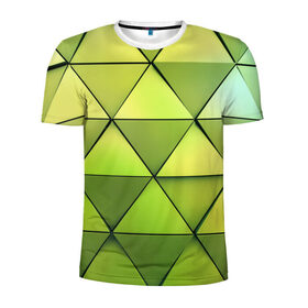 Мужская футболка 3D спортивная с принтом Зелёные треугольники в Екатеринбурге, 100% полиэстер с улучшенными характеристиками | приталенный силуэт, круглая горловина, широкие плечи, сужается к линии бедра | Тематика изображения на принте: геометрия | зелёный | текстура | треугольники | фигуры