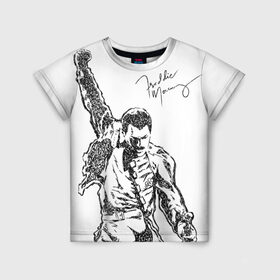 Детская футболка 3D с принтом Freddie Mercury в Екатеринбурге, 100% гипоаллергенный полиэфир | прямой крой, круглый вырез горловины, длина до линии бедер, чуть спущенное плечо, ткань немного тянется | Тематика изображения на принте: freddie mercury | queen | автограф | квин | фредди меркьюри