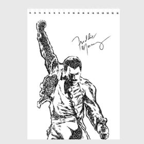 Скетчбук с принтом Freddie Mercury в Екатеринбурге, 100% бумага
 | 48 листов, плотность листов — 100 г/м2, плотность картонной обложки — 250 г/м2. Листы скреплены сверху удобной пружинной спиралью | Тематика изображения на принте: freddie mercury | queen | автограф | квин | фредди меркьюри