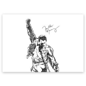 Поздравительная открытка с принтом Freddie Mercury в Екатеринбурге, 100% бумага | плотность бумаги 280 г/м2, матовая, на обратной стороне линовка и место для марки
 | Тематика изображения на принте: freddie mercury | queen | автограф | квин | фредди меркьюри