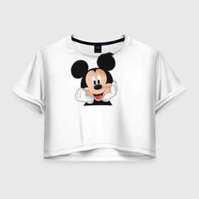 Женская футболка Crop-top 3D с принтом Футболка с Микки Маусом в Екатеринбурге, 100% полиэстер | круглая горловина, длина футболки до линии талии, рукава с отворотами | disney | белая футболка