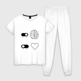 Женская пижама хлопок с принтом Включи мозг, отключи сердце в Екатеринбурге, 100% хлопок | брюки и футболка прямого кроя, без карманов, на брюках мягкая резинка на поясе и по низу штанин | 