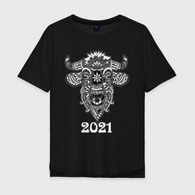 Мужская футболка хлопок Oversize с принтом Год быка 2021 в Екатеринбурге, 100% хлопок | свободный крой, круглый ворот, “спинка” длиннее передней части | 