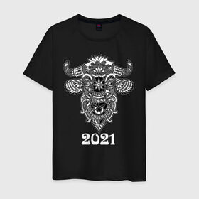 Мужская футболка хлопок с принтом Год быка 2021 в Екатеринбурге, 100% хлопок | прямой крой, круглый вырез горловины, длина до линии бедер, слегка спущенное плечо. | 