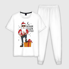 Мужская пижама хлопок с принтом С Новым годом, детка! в Екатеринбурге, 100% хлопок | брюки и футболка прямого кроя, без карманов, на брюках мягкая резинка на поясе и по низу штанин
 | 