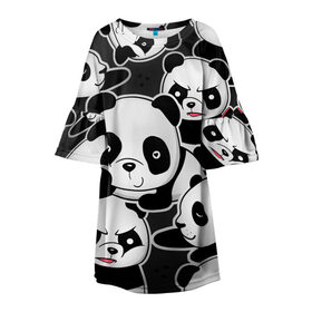 Детское платье 3D с принтом Смешные панды в Екатеринбурге, 100% полиэстер | прямой силуэт, чуть расширенный к низу. Круглая горловина, на рукавах — воланы | Тематика изображения на принте: животные | медведи | мишки | мультяшки | смешные панды