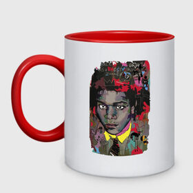 Кружка двухцветная с принтом Jean Michel Basquiat в Екатеринбурге, керамика | объем — 330 мл, диаметр — 80 мм. Цветная ручка и кайма сверху, в некоторых цветах — вся внутренняя часть | art | eyes | guy | jean michel basquiat | глаза | жан мишель баския | искусство | парень