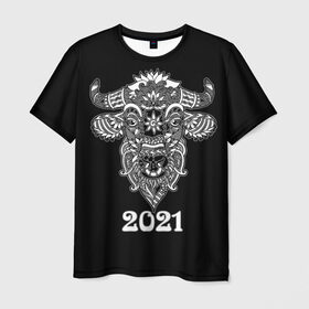 Мужская футболка 3D с принтом Год быка 2021 в Екатеринбурге, 100% полиэфир | прямой крой, круглый вырез горловины, длина до линии бедер | 