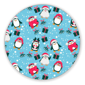 Коврик для мышки круглый с принтом Новогодние Пингвины в Екатеринбурге, резина и полиэстер | круглая форма, изображение наносится на всю лицевую часть | 2021 | белка | гирлянда | год быка | дед мороз | детская | дочка | елка | енот | кот | котик | лиса | маска | милая | неон | новогодняя | новый год | олень | паттерн | пингвин | подарок | праздник | радуга