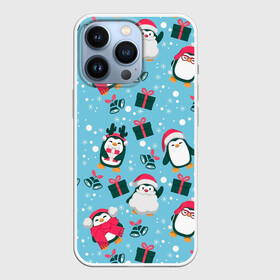 Чехол для iPhone 13 Pro с принтом Новогодние Пингвины в Екатеринбурге,  |  | 2021 | белка | гирлянда | год быка | дед мороз | детская | дочка | елка | енот | кот | котик | лиса | маска | милая | неон | новогодняя | новый год | олень | паттерн | пингвин | подарок | праздник | радуга