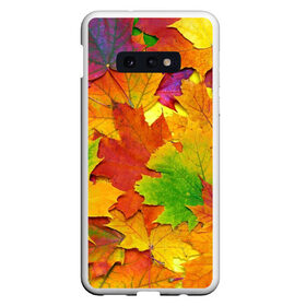 Чехол для Samsung S10E с принтом Осенние листья в Екатеринбурге, Силикон | Область печати: задняя сторона чехла, без боковых панелей | клён | краски | листья | осень | радуга | разноцветный | яркая